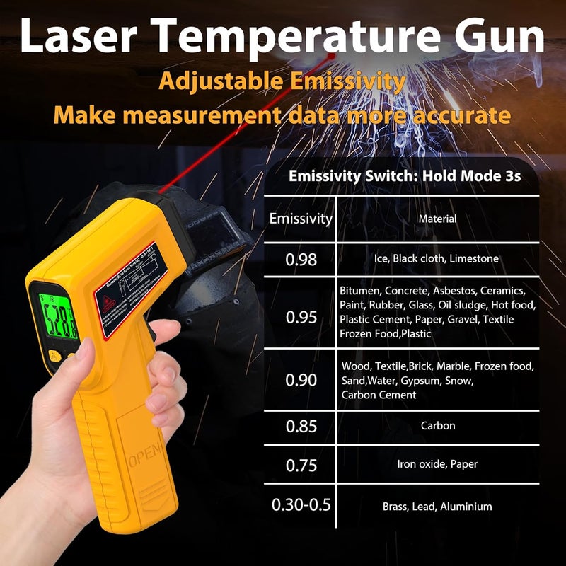 FKM Infrared Thermometer Gun Non-Contact Laser Temperature Gun,-58°F~986°F,AdjustableEmissivity,Digital IR Thermometer Gun for Cooking,Griddle,Pizza Oven,BBQ,HVAC,Automotive,Industrial,Not for Human - Image 5